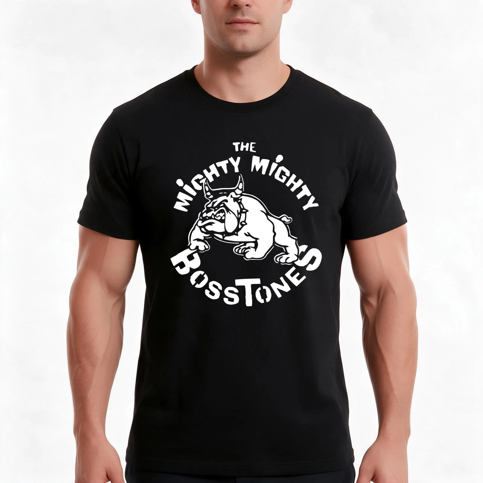 Band Stencil - White T-Shirt, Summer Casual Cotton Tee, Oversized Streetwear Tops, Vintage Graphic Print, Loose Fit Short Sleeve