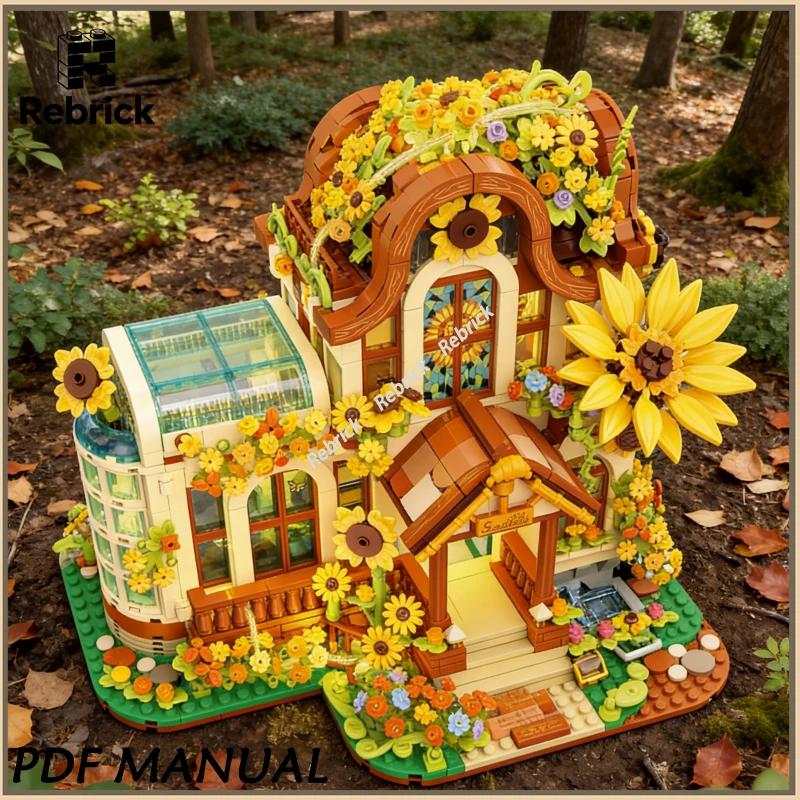 

JJ9204 Sunflower Flower House Street View Architecture Creative Assembly Building Blocks Decor Toy