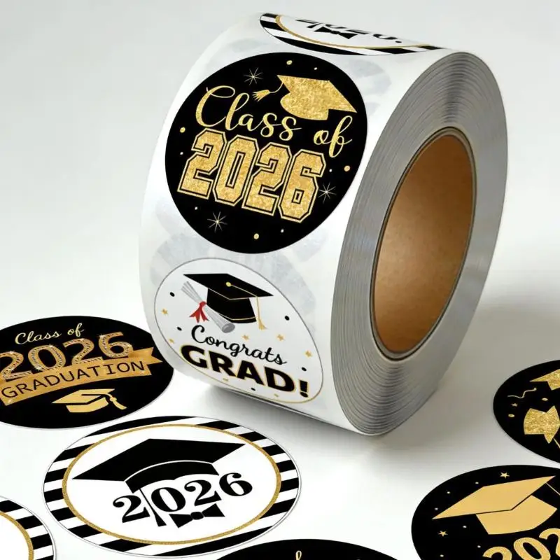 500pcs/set 2026 Graduation Stickers Gold Foil Round Adhesive Labels Sticker Graduation Party Gift