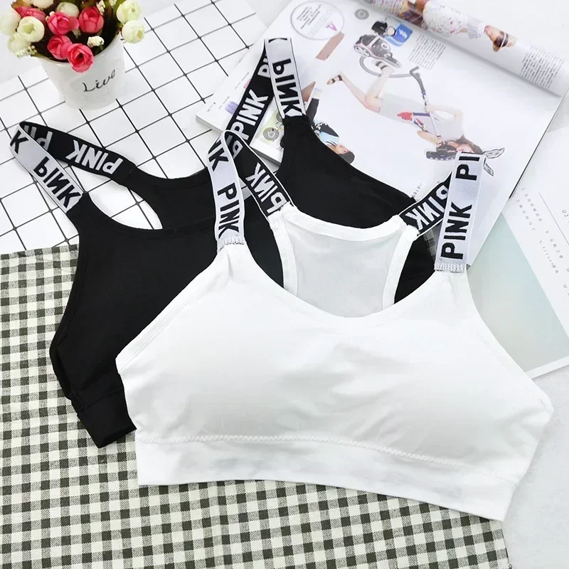 1Pcs New Women Girls Sport Fitness Top Letters Yoga Bra for Cup A-D Black White Running Yoga Gym Crop Top Push Up Sports Bras