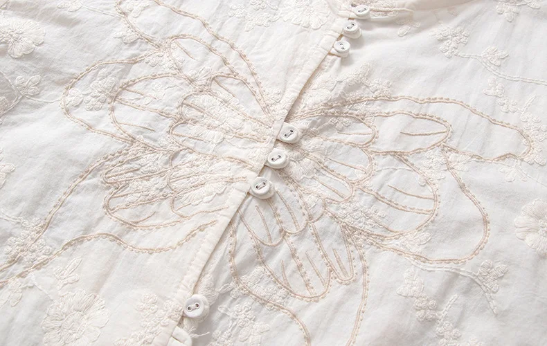 Beige butterfly embroidery shirts blouses for women cotton autumn clothes ladies autumn clothes for women tops
