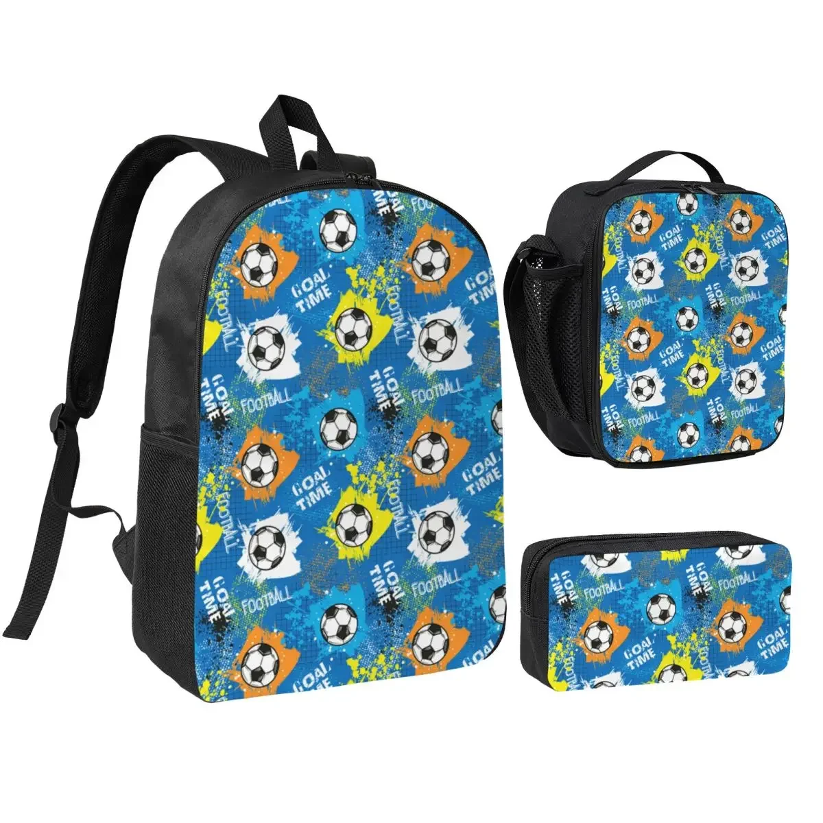 Football Graffiti Pattern Backpack Boys Girls BookBag School Bag Laptop Shoulder Bags 3ps Insulated Lunch Bag Pencil Case