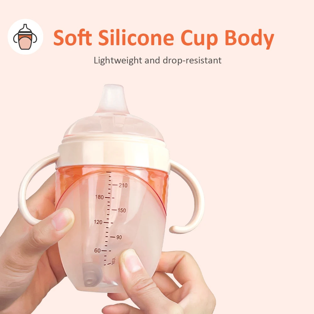 Baby Training Cup for 6 Months+, Silicone Spout and Straw Design, Anti-Choke and Drop-Resistant Milk and Water Bottle