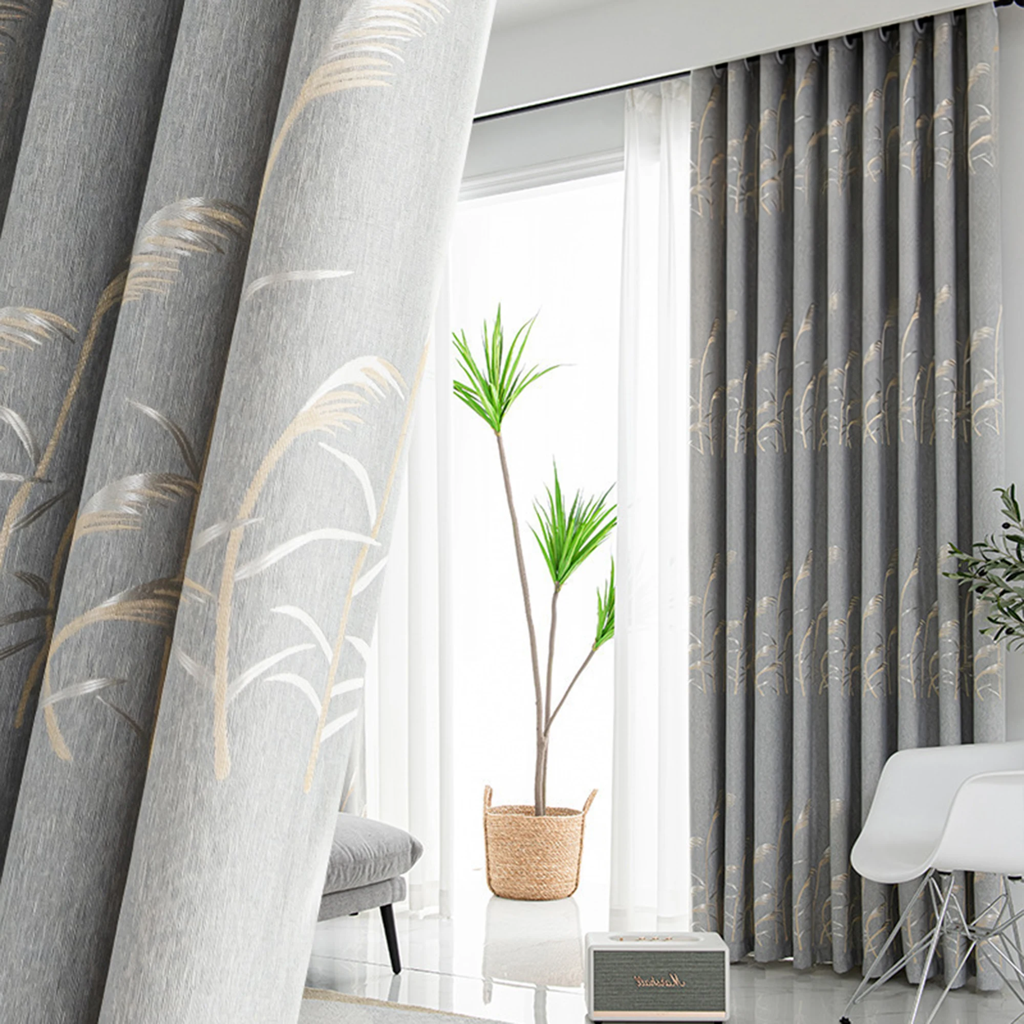 1pc [Eyelet Style] [Luxury Jacquard] Thick Blackout Eyelet Curtain, Heavy Weight + Soft Velvet Touch, Light Blocking + Premium