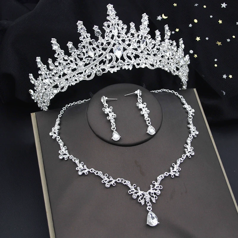 Quality Bride Crown Sets for Women Tiaras Necklace Earrings Set Wedding Dress Bridal Costume Jewelry Sets Accessories