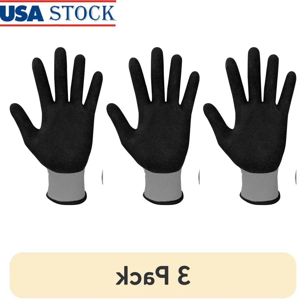 

3 Pack Performance Grip Gloves Nitrile Nylon Spandex Touchscreen Compatible Durable Knit Wrist Large Unisex Work Safety Gloves