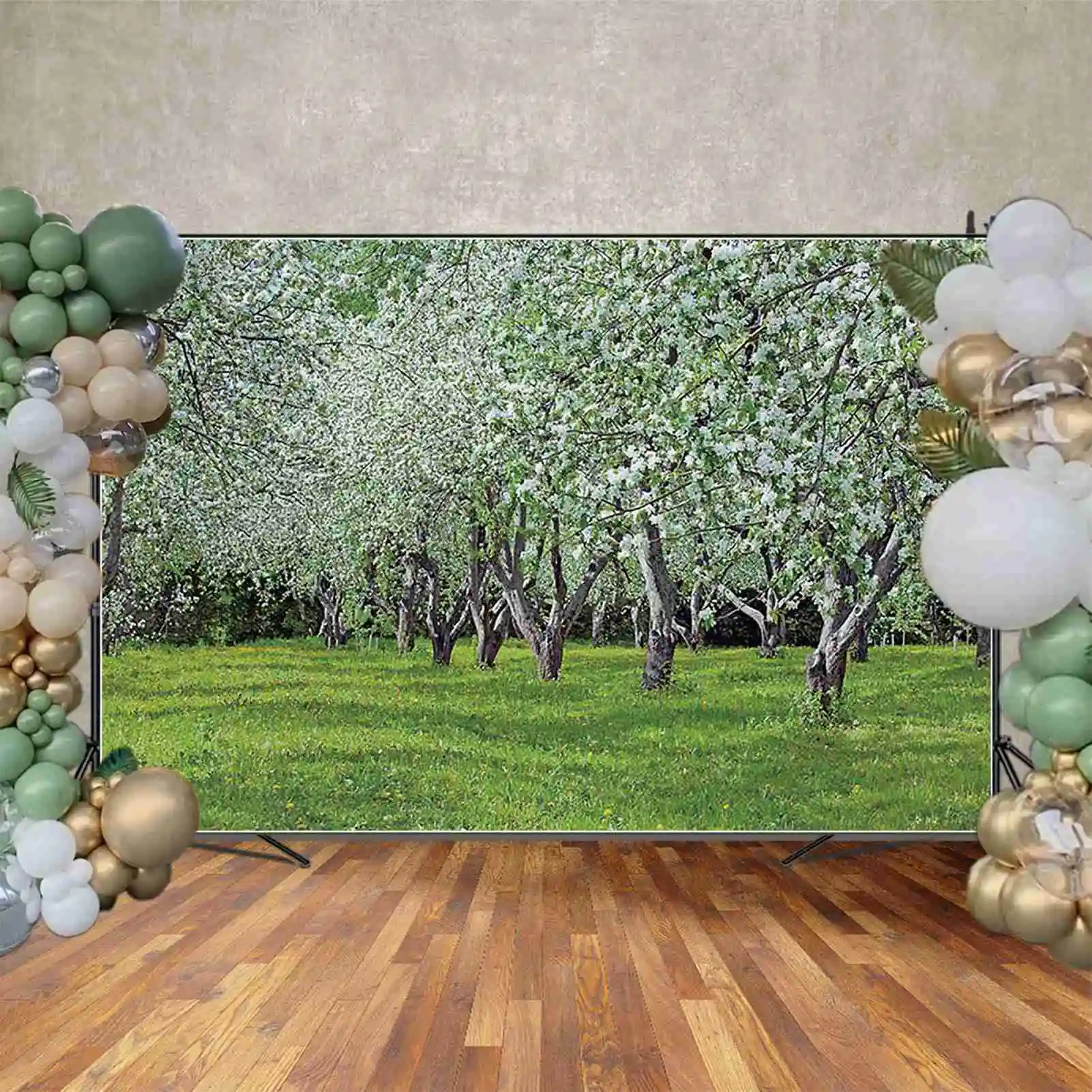 MOON.QG 요정 용수철 사진 배경, 녹색 잔디 나무 꽃 포토존 배경, 어린이 사진 스튜디오 포토부스 용품