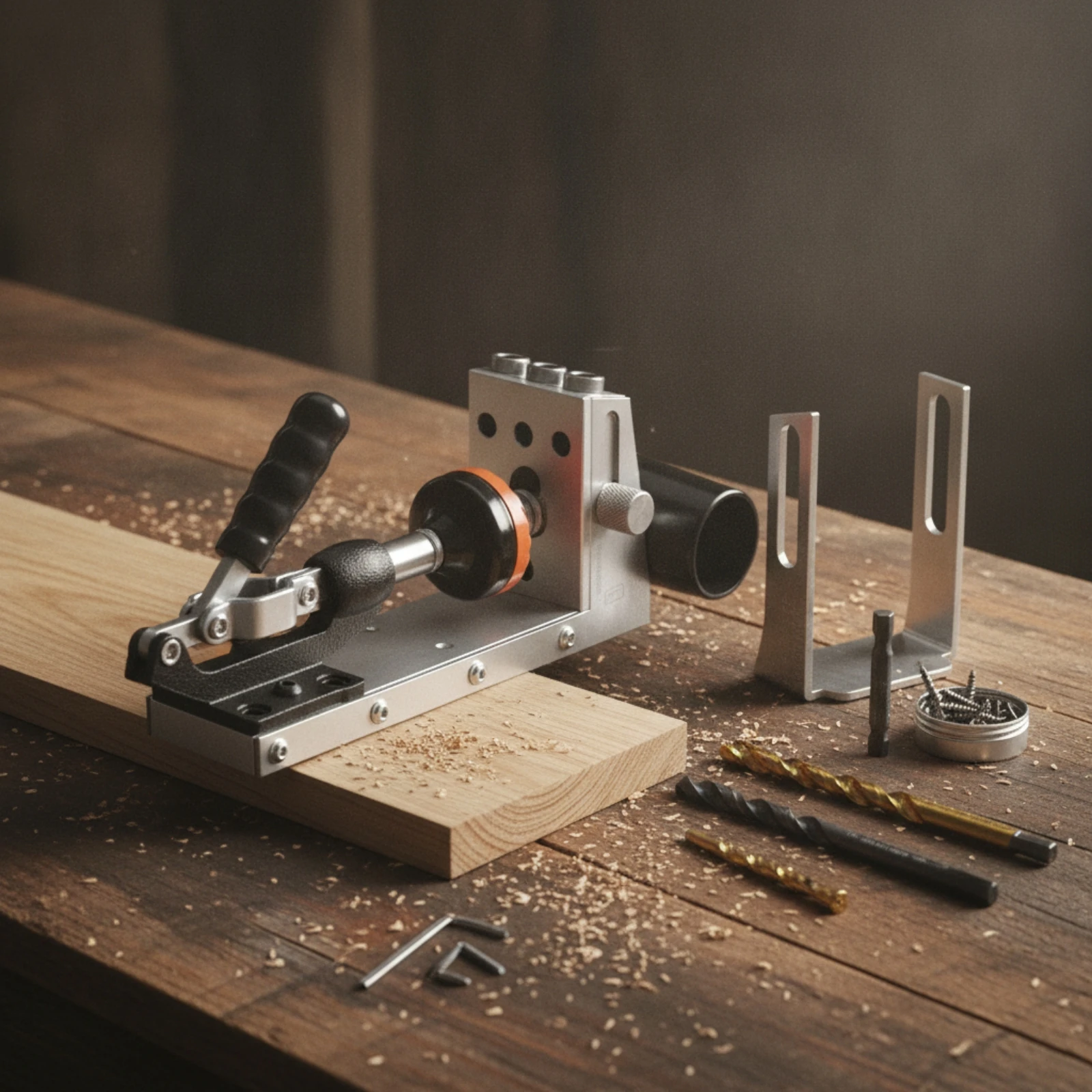 Pocket Hole Jig Easy to Use Pocket Hole Jig with Dust Port Drill Guide Heavy-Duty Bench-Top for Woodworkers, Furniture Joinery
