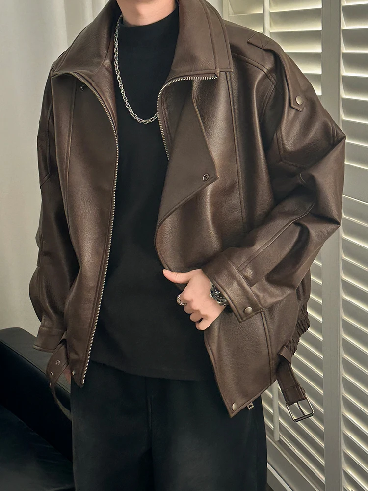 

American Sle Men's Fce Lined Thiened Leather Jaet Autumn Winter New Faion Warm High-End Feelings Flight Motorcycle...