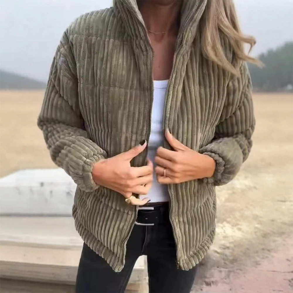 سترة سروال قصير نسائية للخريف والشتاء بأكمام قصيرة وقميص طويل وياقة واقفة وتصميم جيب محطة تجارية مستقلة #1