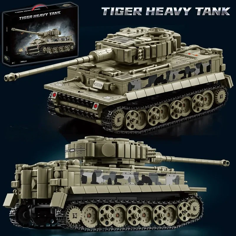 

Tanque pesado de tigre MOC militar de la Segunda Guerra Mundial, tanque de batalla principal del ejército, figuras de soldados