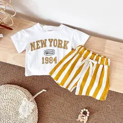 Infant Outfit Suit New York Print T-Shirt +Bars Shorts Newborn Baby Boys Clothing 2Pcs Summer Baby Clothes Infant Set 0-3Y