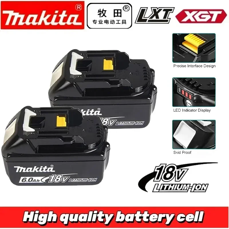 100% Original Makita Rechargeable Power Tool Battery, Replaceable LED Lithium-ion, 6.0 Ah 18V LXT BL1860B BL1860BL1850 BL1830