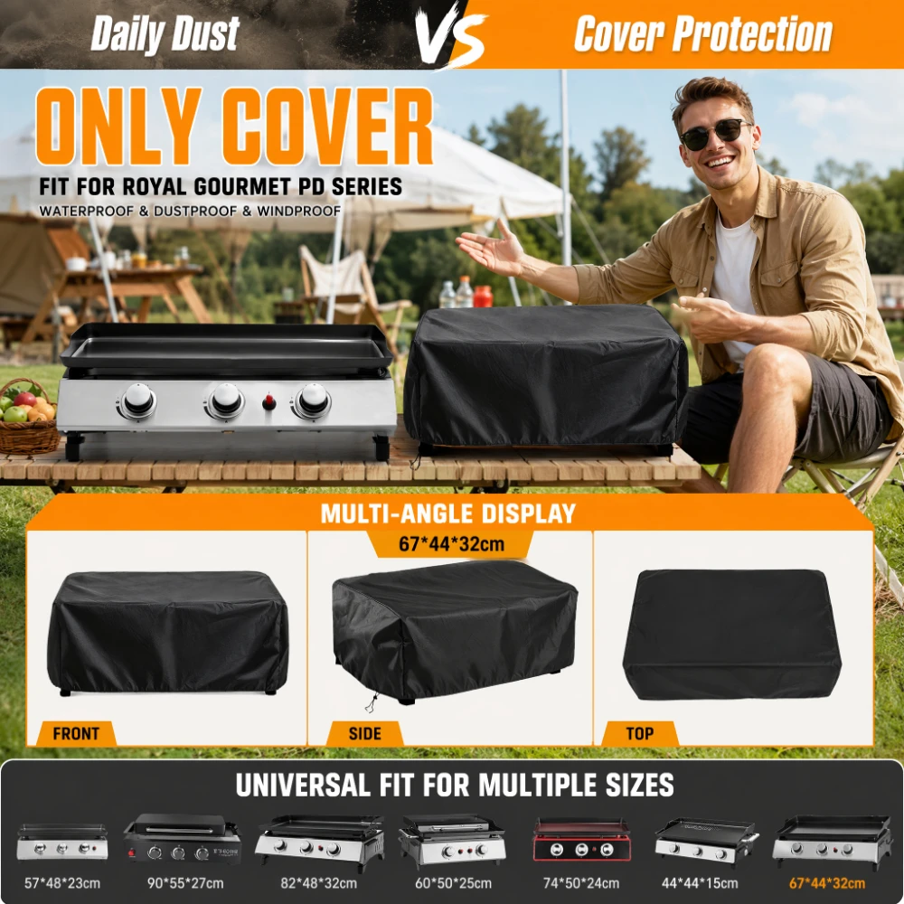 Griddle Cover for 17–35 Inch Cooking Stations, 210D Polyester Heavy Duty Gas Grill Flat Top Shield