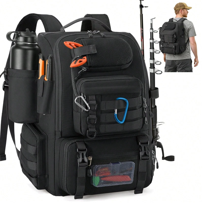 Fishing Backpack 40L with Rod Holders Cooler Water Resistant Tackle Bag with Rain Cover for Fishing Gear
