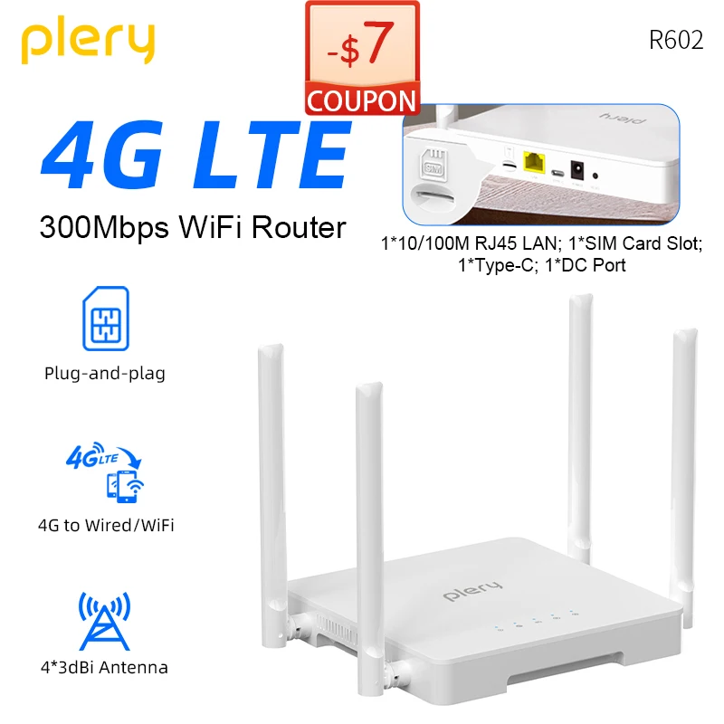 

4G CAT4 AX300 WiFi6 Router For Outdoor IP Camera/CPE 300Mbps LTE Type-C/DC Power 2*5dBi Dual Antenna Support 16 Devices