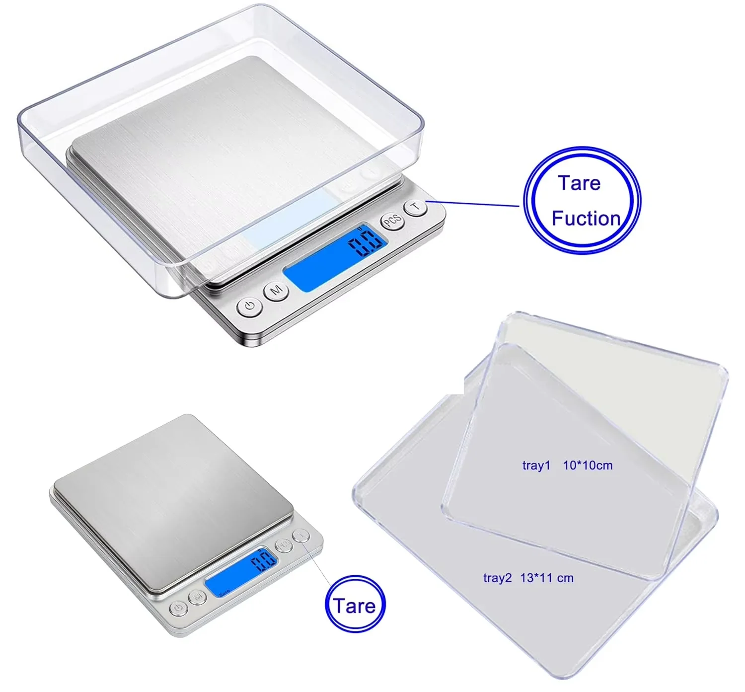 Digital Food Scale with Gram and Ounce Kitchen Scale with Tray Portable Mini Digital Scale 6 Measure Modes with LCD Display Y223