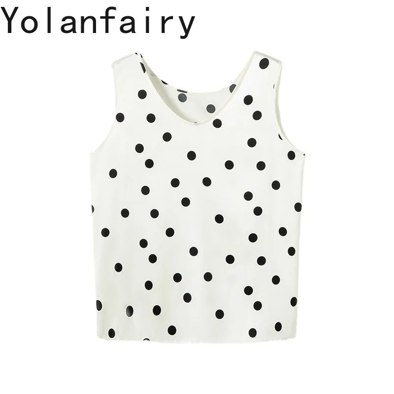 YOLANFAIRY 19mm 93% Real Mulberry Silk Tank Tops Woman 2026 Summer Outerwear Fashion Dot Shirts Female Sleeveless Women's Tanks