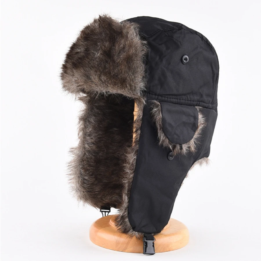 Men's Bomber Hats Winter Trapper Aviator Trooper Earflap Warm Russian Hats Outdoor Waterproof Ear Protectors Ski Hat