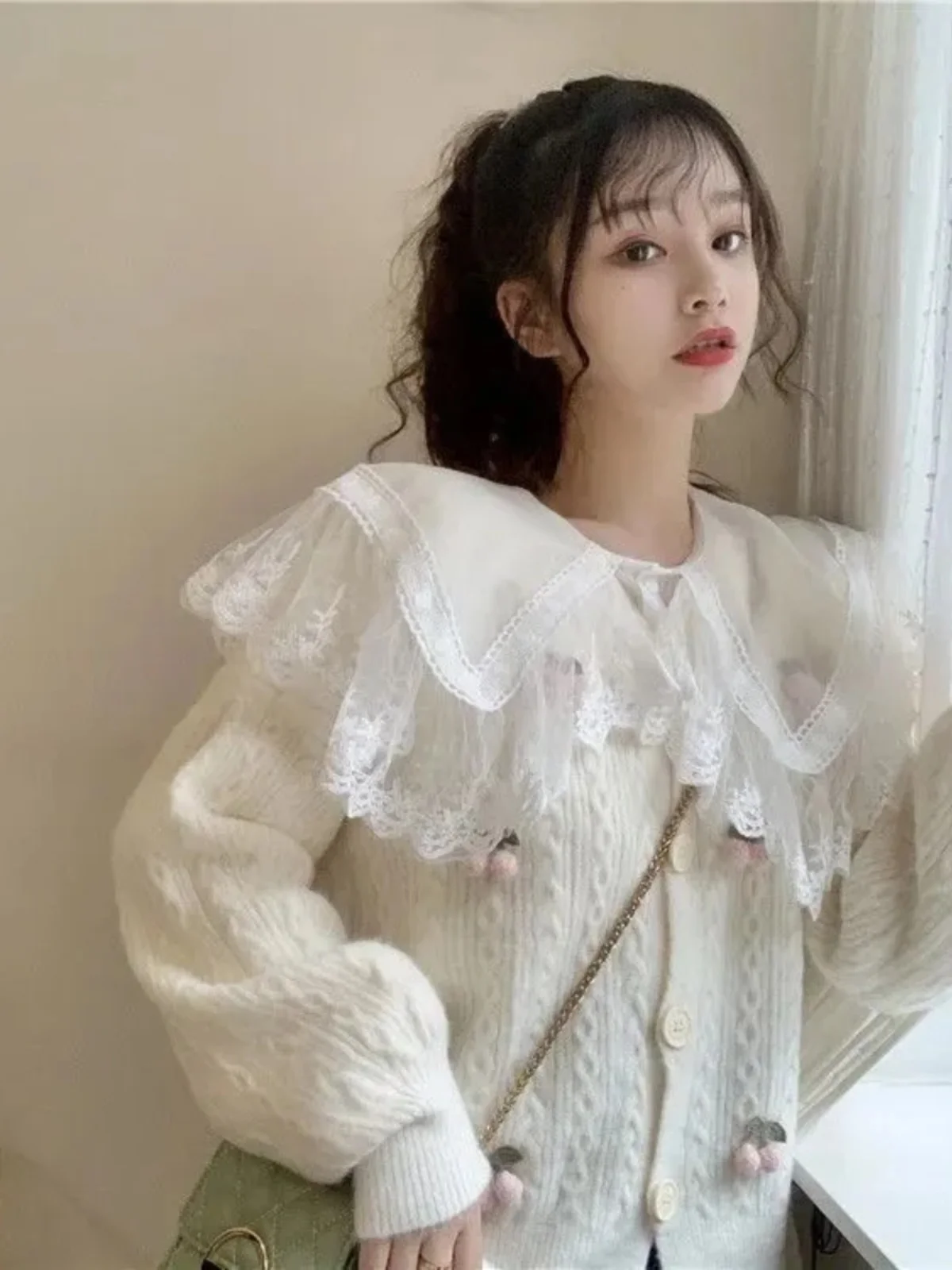 Colletto per bambola ampio e lungo con bordi in pizzo Sve irt Primavera Autunno Coreano Sle da donna Faionable Top Studente Trendy Poliestere