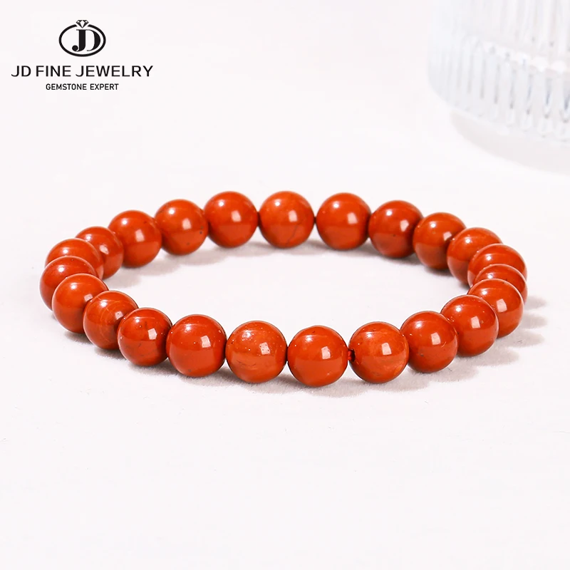 

JD 5A Quality Natural Red Jasper Stone Beaded Bracelet Women Men 6 8 10mm Elastic Rope Bangles Yoga Meditaton Jewelry Accessory