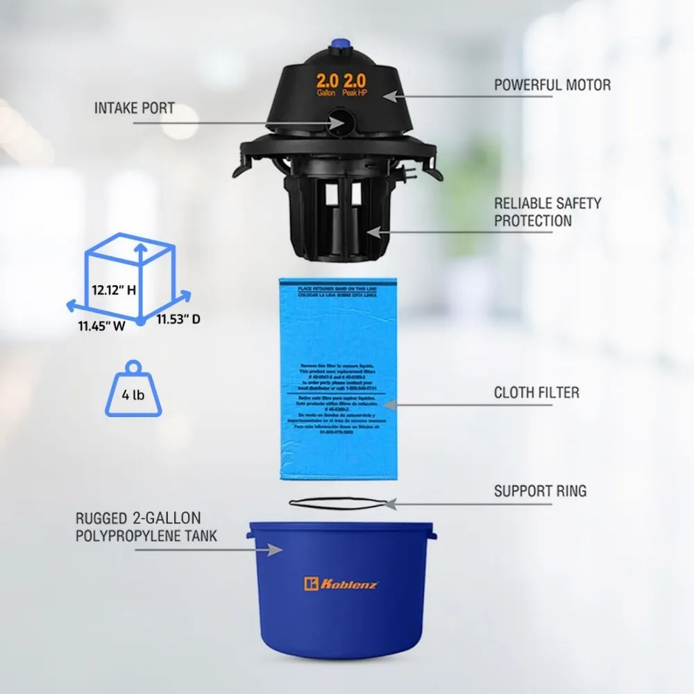 Портативный влажный и сухой пылесос, всасывающий вентилятор на 2 галлона для жидкостей, пыли, шерсти домашних животных, 10 футов, домашний автомобильный гараж