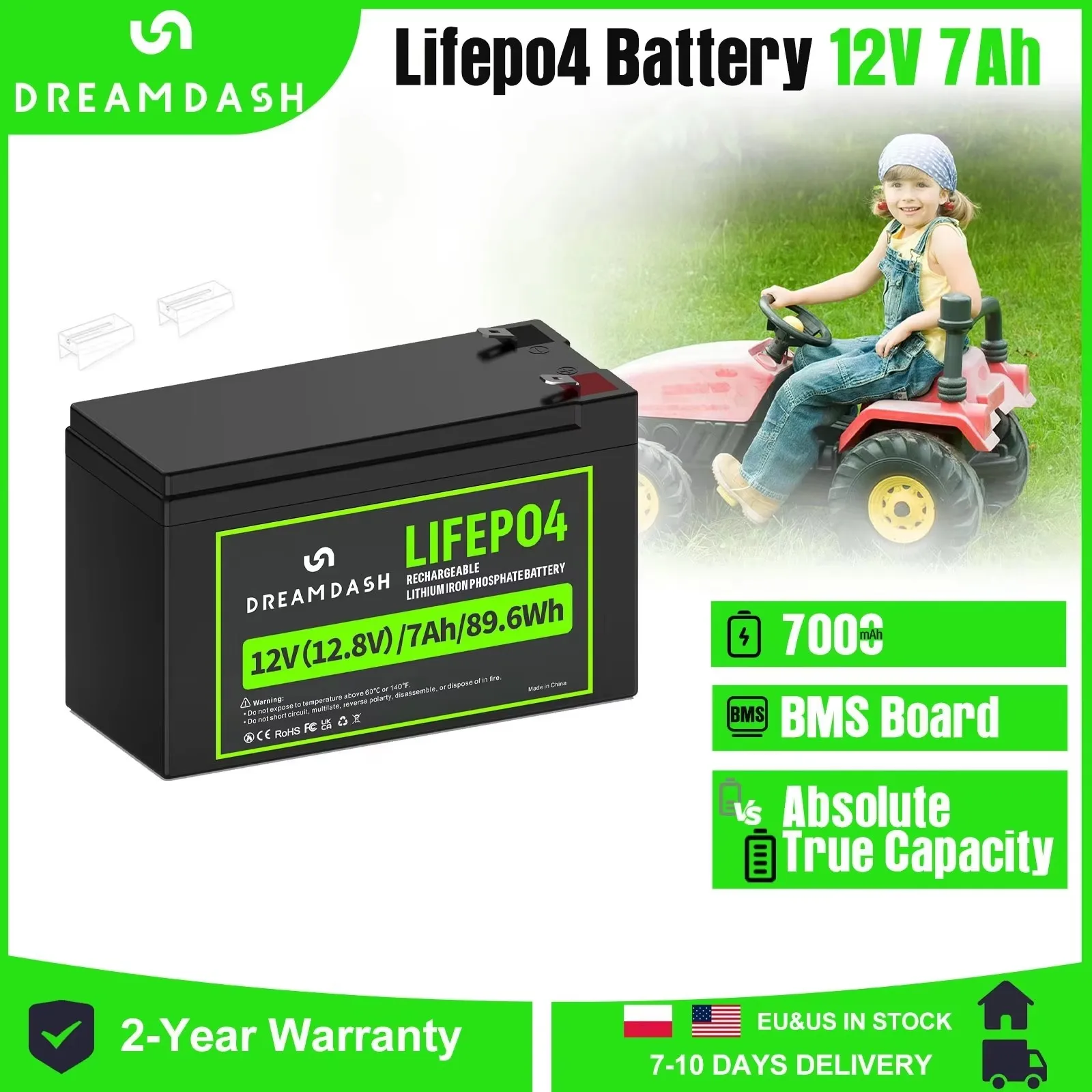 

Dreamdash 12V 7Ah/10Ah LiFePO4 Battery With BMS Rechargeable Lithium Iron Phosphate Battery 6V 6Ah For Emergency Light/Kids Car