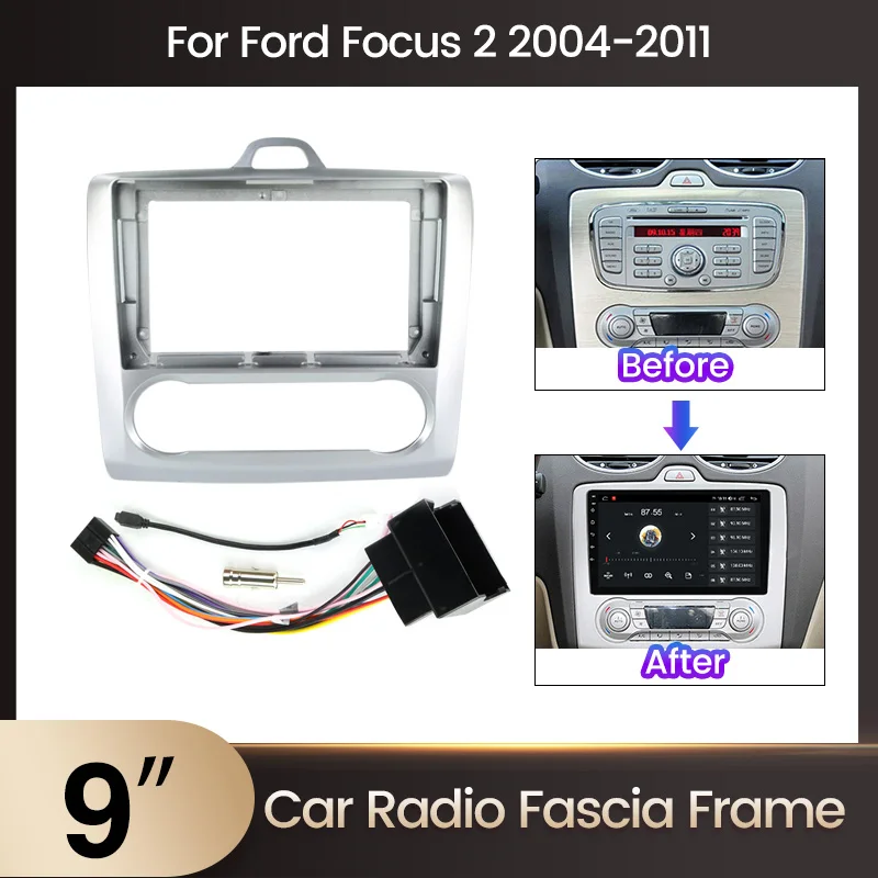 9 Inch For Ford Focus 2 2004-2011 Car accessories Radio multimedia Plastic Frame Power Cable Kit Harness All-in-One Set Adapter