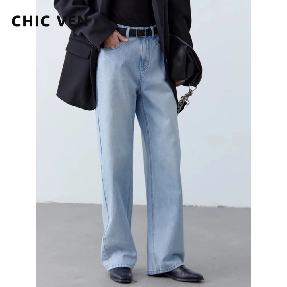 CHIC VEN New Fashion Women Denim Pants Streetwear Loose Casual Solid Cotton Wide Leg Slim Female Denim Pants Spring Autumn 2026