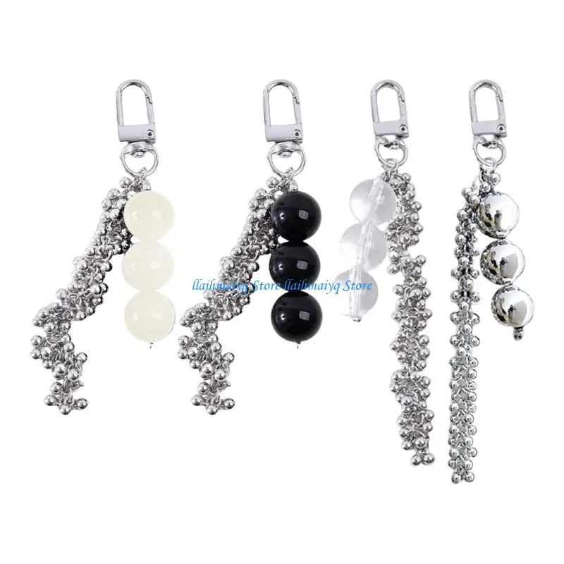 573B Elegant Acrylic Beaded Keychain Phone Charm Pendant with Tassels Designing Unique Backpack Decoration for Daily Use