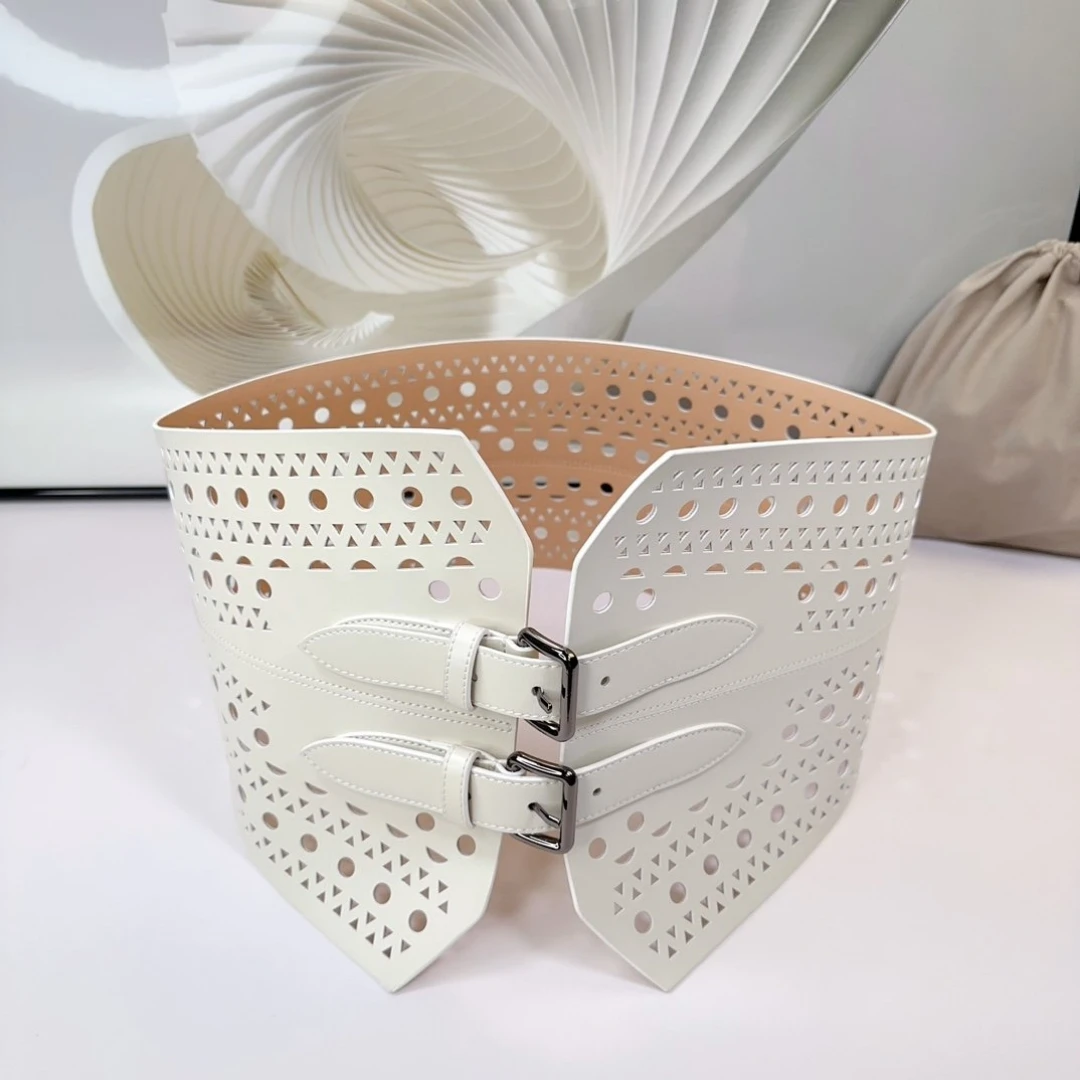 22 Cm Brede Cummerbunds Vrouwelijke Luxe Merk Topkwaliteit Holle Patroon Pin Gesp Mode Italiaanse Handgemaakte Accessoire Heupgordel