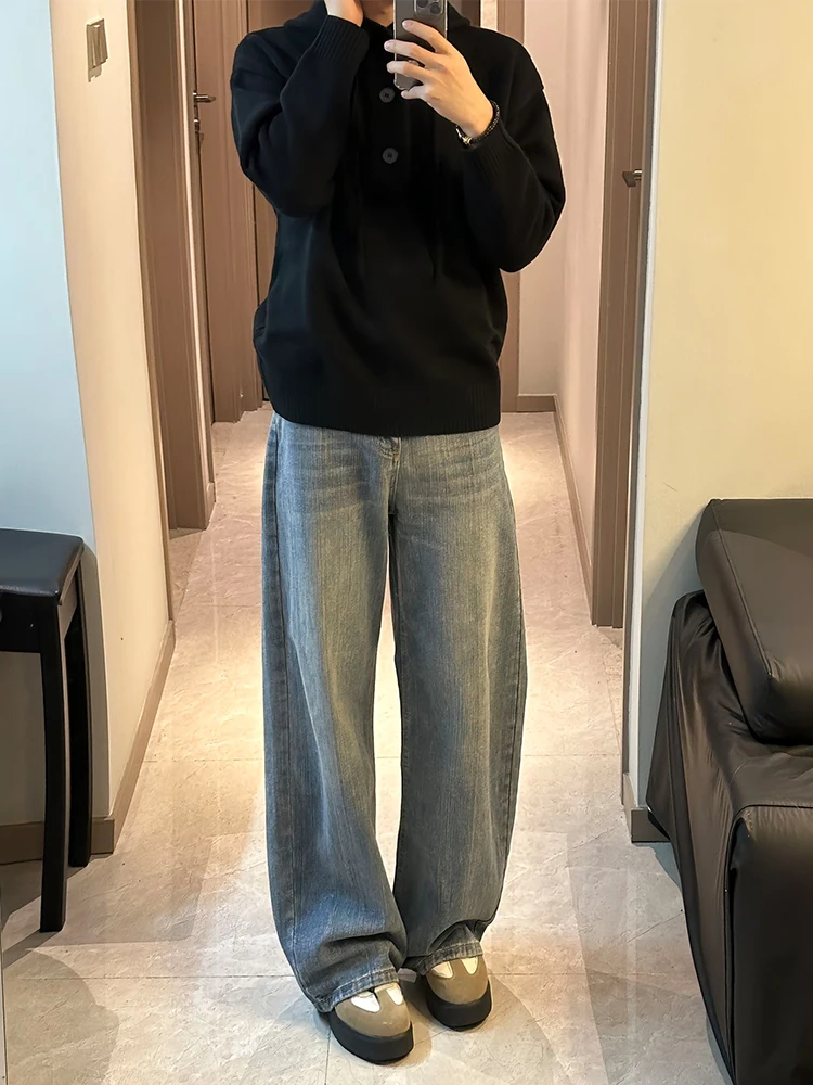 

Light Blue American Sle Denim Jeans Men's Autumn Winter High Street Vibe Knife Pants Dra Straight Leg Micro Flared...