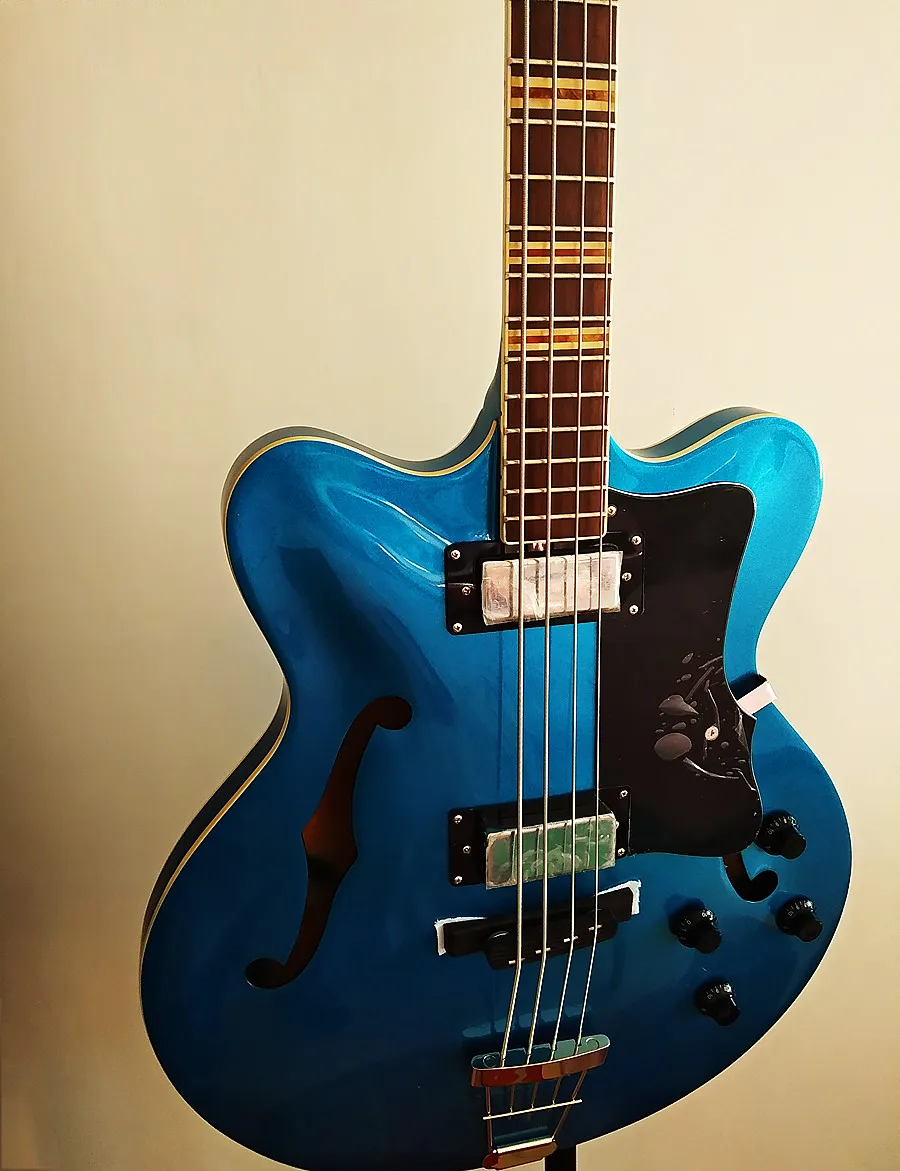 Bass 4-string Electric Guitar semi-hollow thin Metallic Blue