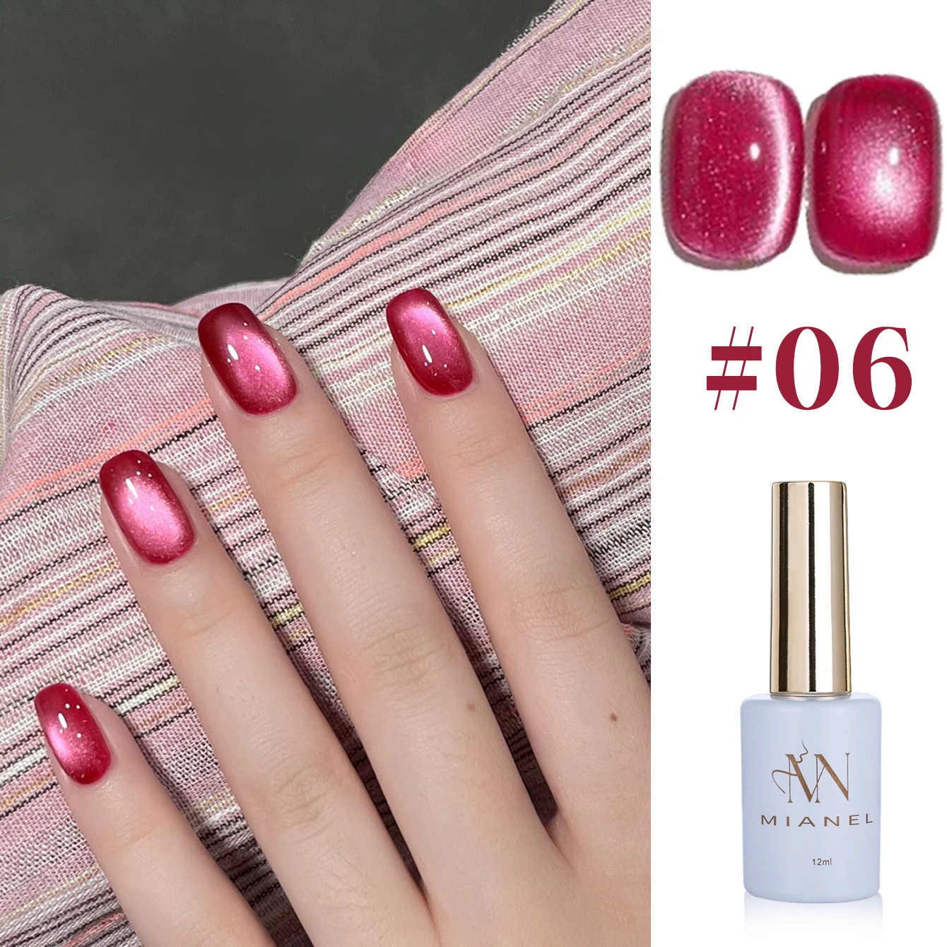 MIANEL 12ML Christmas Red Nails Dragon Fruit Cat Eye Gel Nail Polish 2025 New Whitening Red Glass Beads Crystal Nail Polish