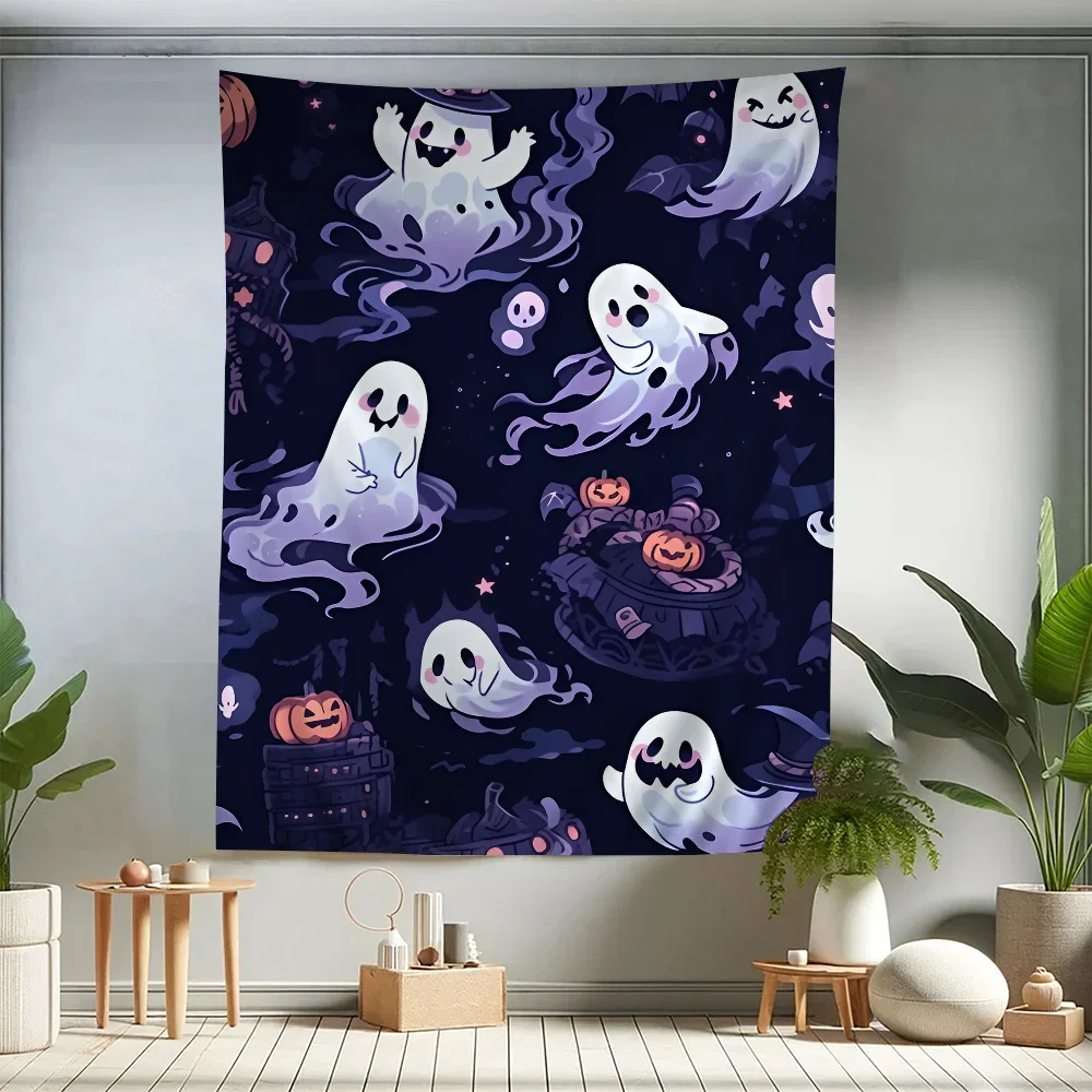 

Halloween Fright Tapestry Orange and Black Castle Spooky Bar Magic Black Cat Escape Room Wallpaper Party Decoration 180X320CM