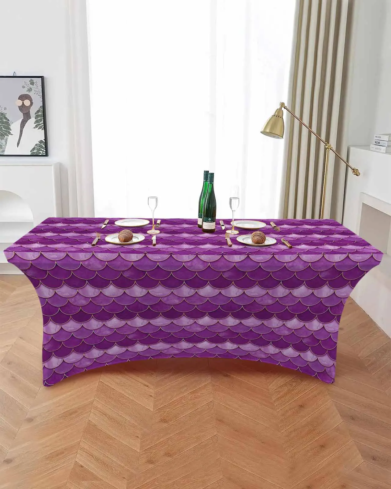 Gradient Fish Scale Texture Purple Table Skirt Wedding Decoration Home Birthday Party Table Skirt Dessert Table Cover Home Decor