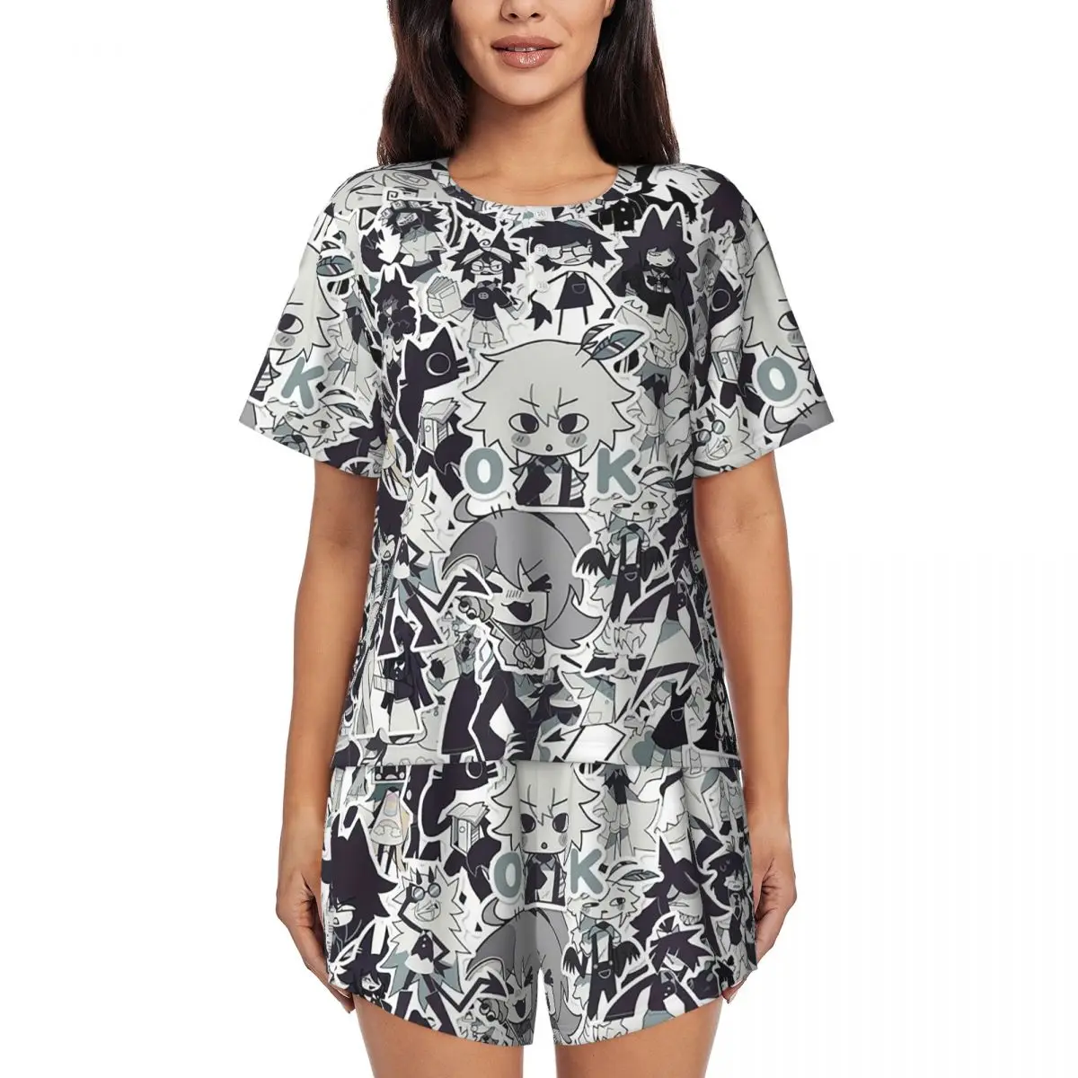 

Cartoon Miss Circle Round Neck Short Sleeve Nightgowns for Sleeping Sleepshirts Women Soft Pajama Set Short Pants