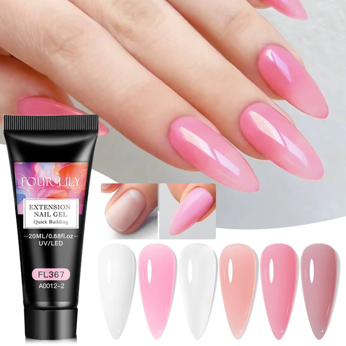 6pcs/Set 20ml Nail Extension Gel Kit Soak Off UV LED Acrylic Crystal White Clear Nude Building Gel UV Construction Nail Art Gel