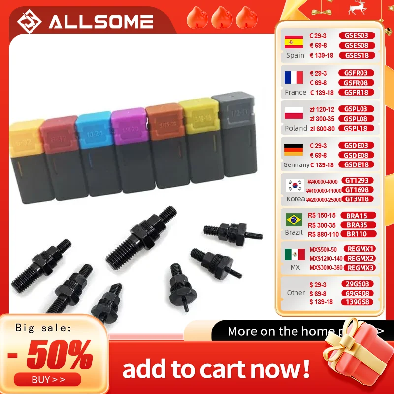 ALLSOME-pieza de pistola remachadora, repuesto de mandril roscado para tuerca de mano, remache SAE 6-32, 8-32, 10-24, 1/4-20, 5/16-18, 3/8-16, HT2777