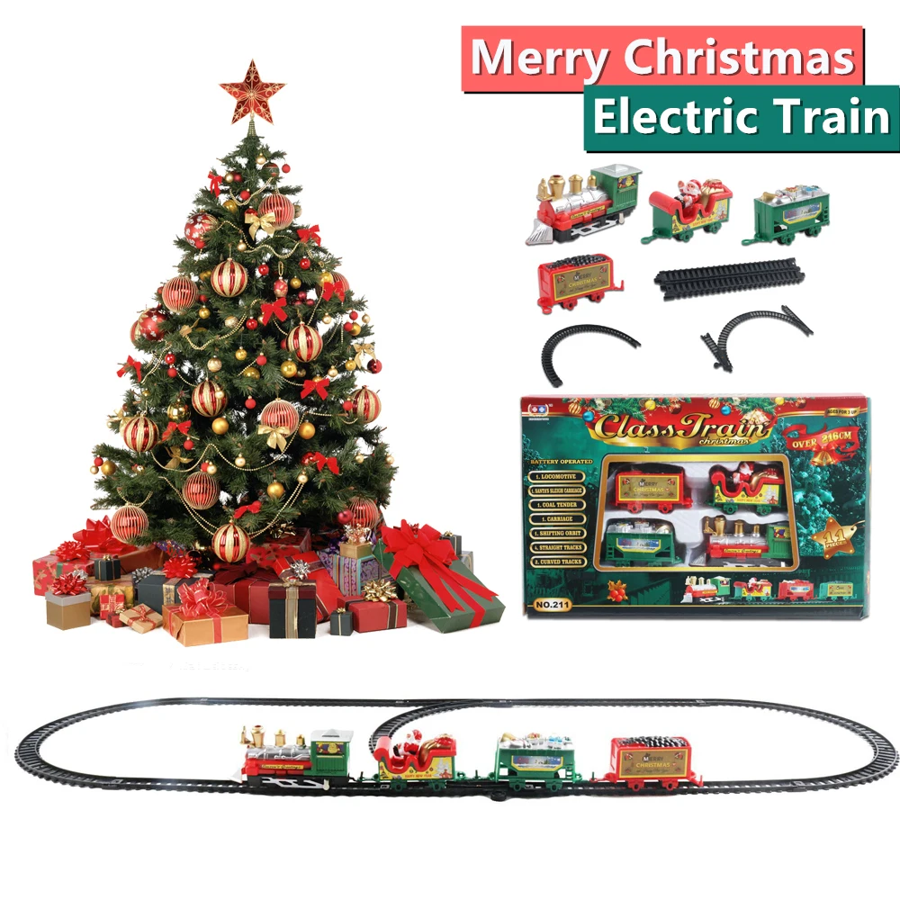 Natal trem elétrico brinquedo ferroviário carro mini trem pista presente quadro com som luz decorações ano árvore brinquedo de natal novo b037