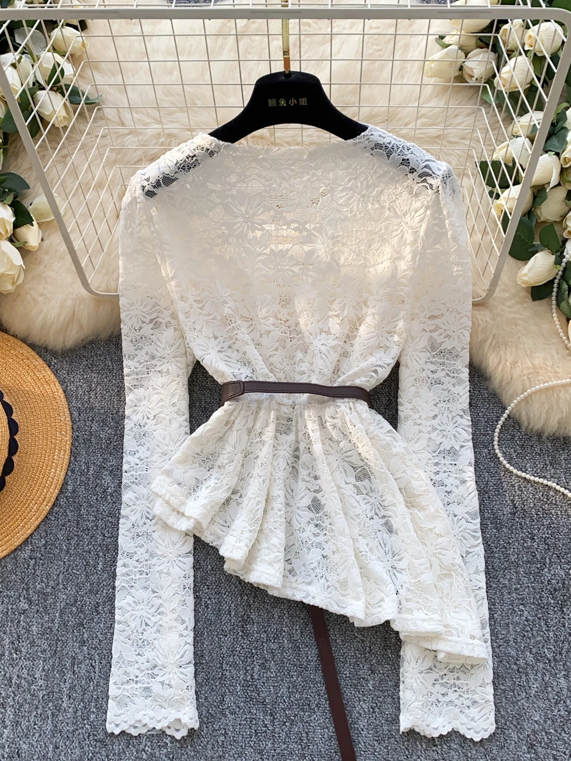 Coreano Sle Long Sve V-Ne Cardigan aperto in pizzo Faion da donna Top dimagrante Ele Pendolarismo irt Casual Loose Fit