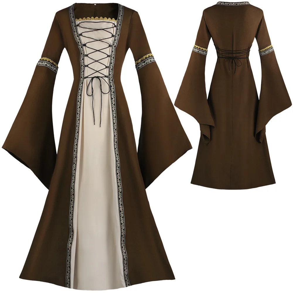 Picture 5: Hot Sale Medieval Lace Up Long Dress Flare Sleeve Renaissance Cosplay Costume