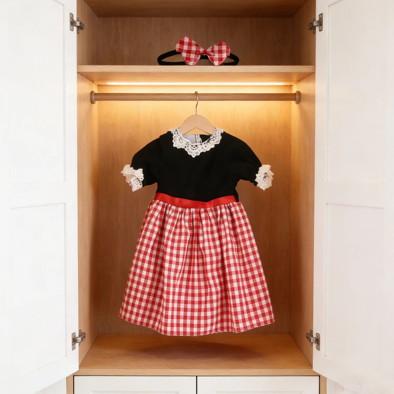 55cm Reborn Girl Doll Clothes Lace Plaid Dress + Hairband Suit Outfit For 22-inch Baby New Born Dolls Akcesoria Niedźwiedź Zabawka