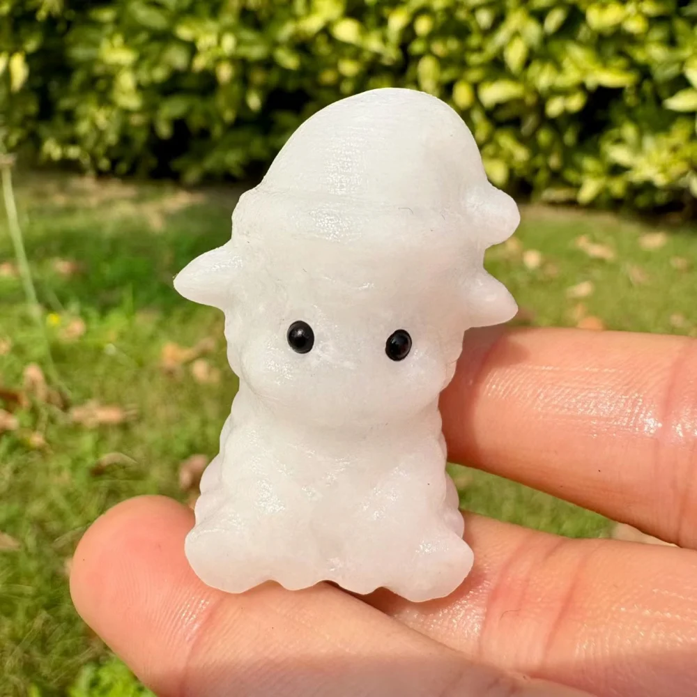 Natural Crystal Mini Ghost Figurine Hand Carved Healing Gemstone Statue Cute Halloween Ornament Home Desk Decoration Crystal Col