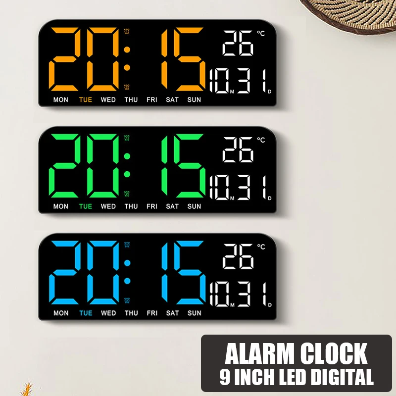 9 inch Large Digital Wall Clock Temperature and Date Week Display Night Mode 12/24H Table Alarm Clock Electronic LED Clock