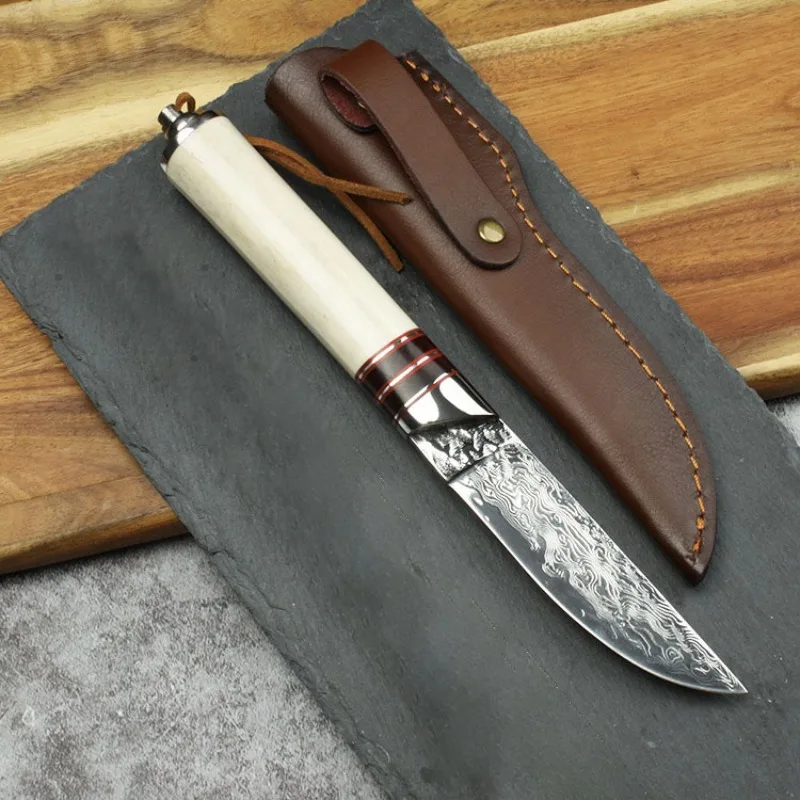 

67 Layers Damascus Steel Outdoor Camping Knife Beef Bone Handle Fixed Blade Hunting Knife Tactical Military Self Defense Knifes