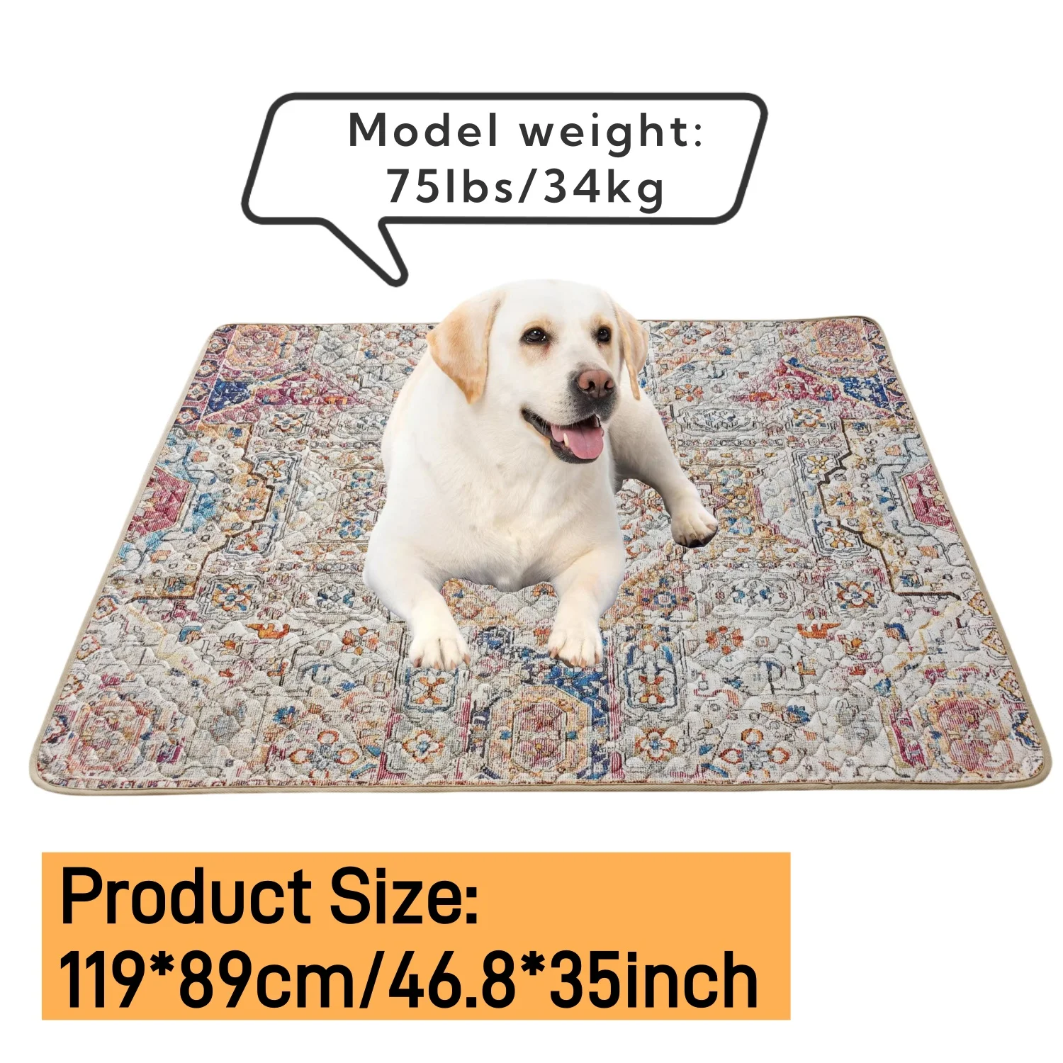 2pc Bohemian Pee Pad for Pet Dogs Cats,46.8x35“ Reusable Puppy Pads Super Absorbent Leakproof Dog Training Pads, Non-Slip Potty