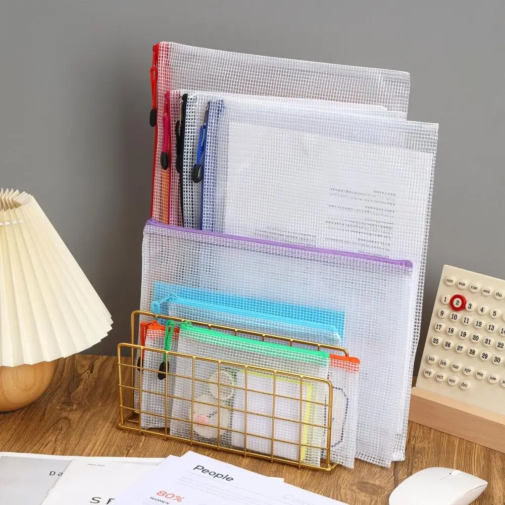 Organizador de documentos, bolsa de malla con cremallera, bolsas de maquillaje cosmético, carpeta de documentos de gran capacidad, bolsa de almacenamiento de plástico, organizador de archivos