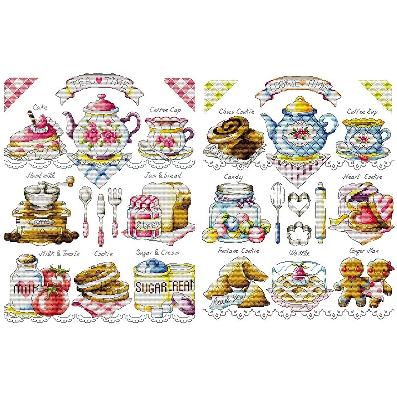 Tè pomeridiano Dessert Modello Punto croce Kit ricamo a mano fai da te 14ct 11ct 16ct Tessuto stampato Set cucito Decorazioni per la casa Regali