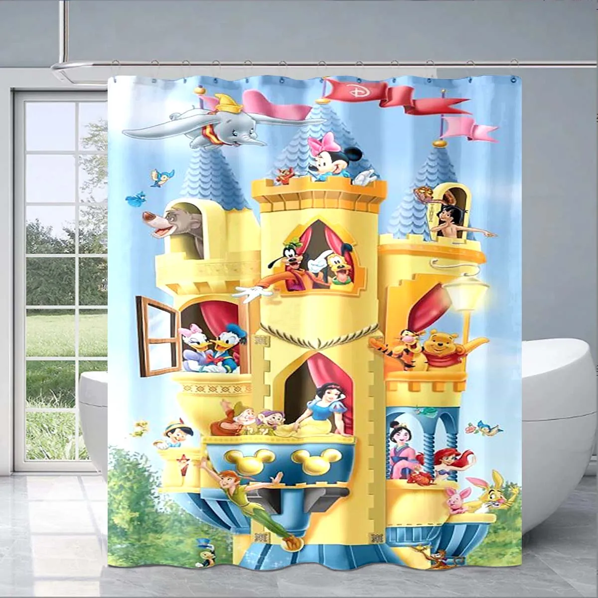 Anime Cartoon Princess Shower Curtain, Bathroom Curtain Decoration, Princess Belle 3D Printing Pattern Shower Curtain